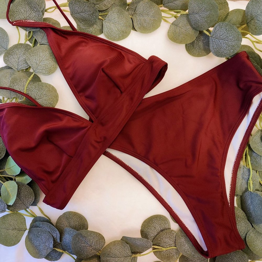 Red V-Neck Bikini Set (Top & Bottom)
